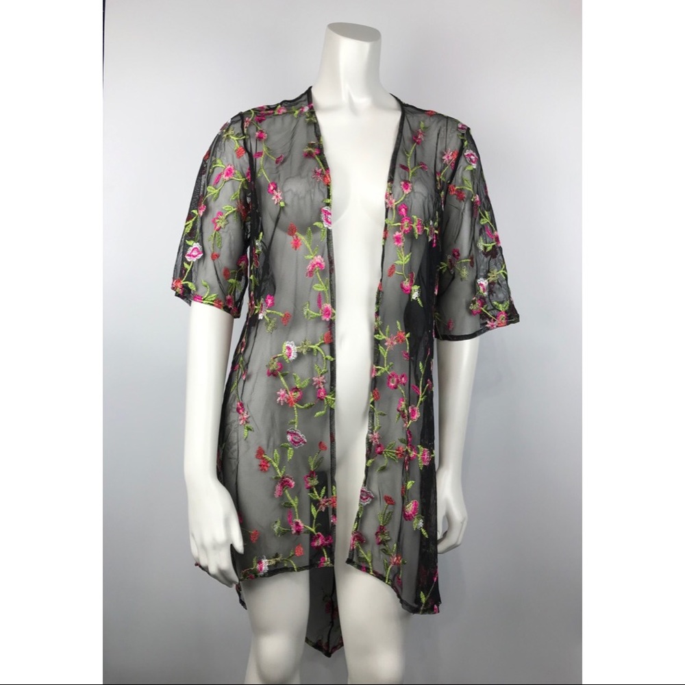 Chenault cardigan sheer floral embroidered